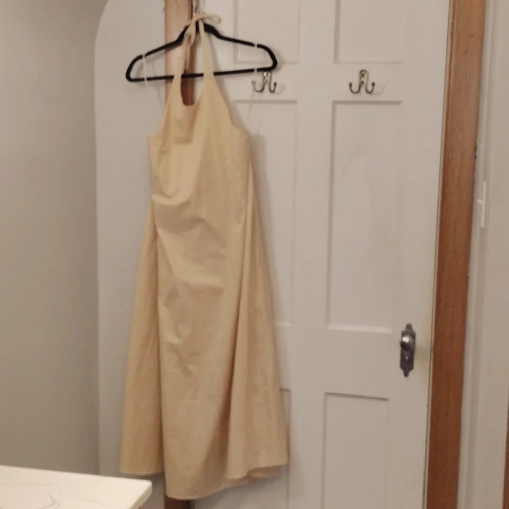 Zara Dress Size M Maxi Halter Dress Cotton- Cream Tan NWT - Picture 4 of 13